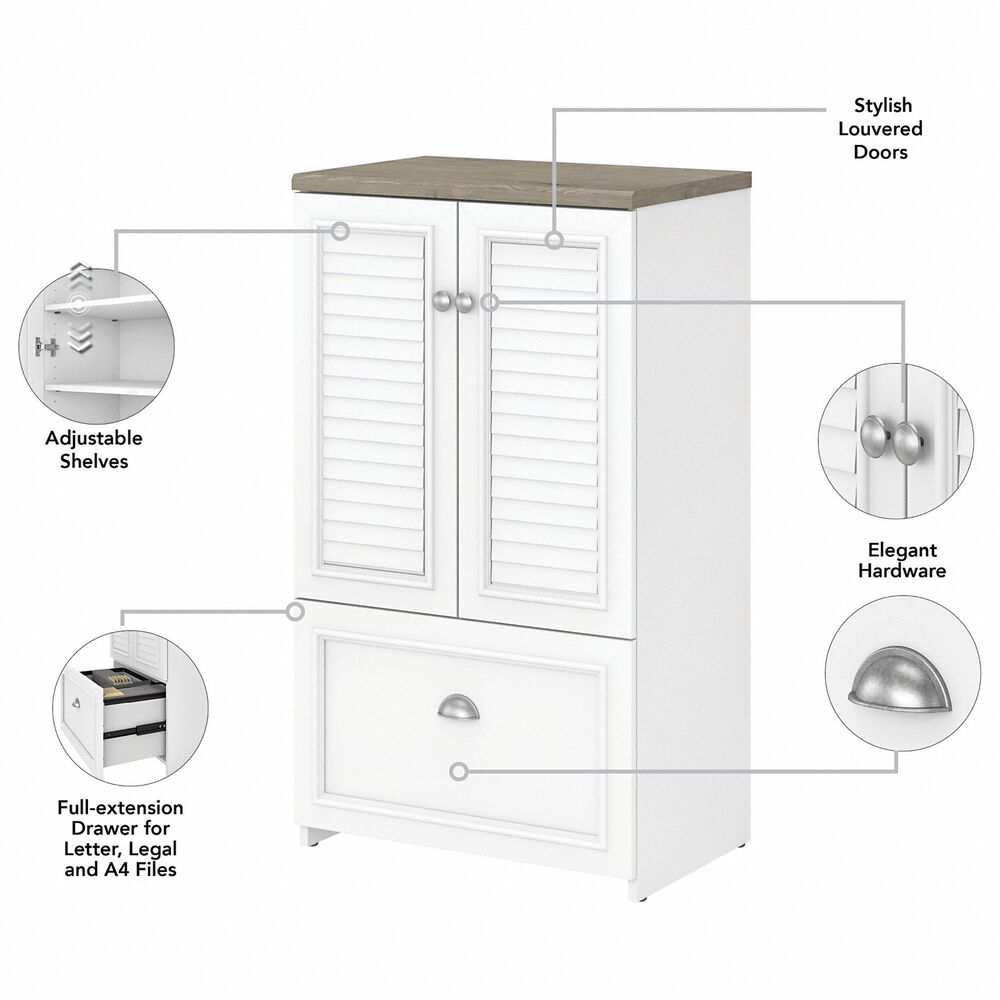Bush Fairview 3-Piece Office Desk and File Cabinet Set in Shiplap Gray and Pure White, , large