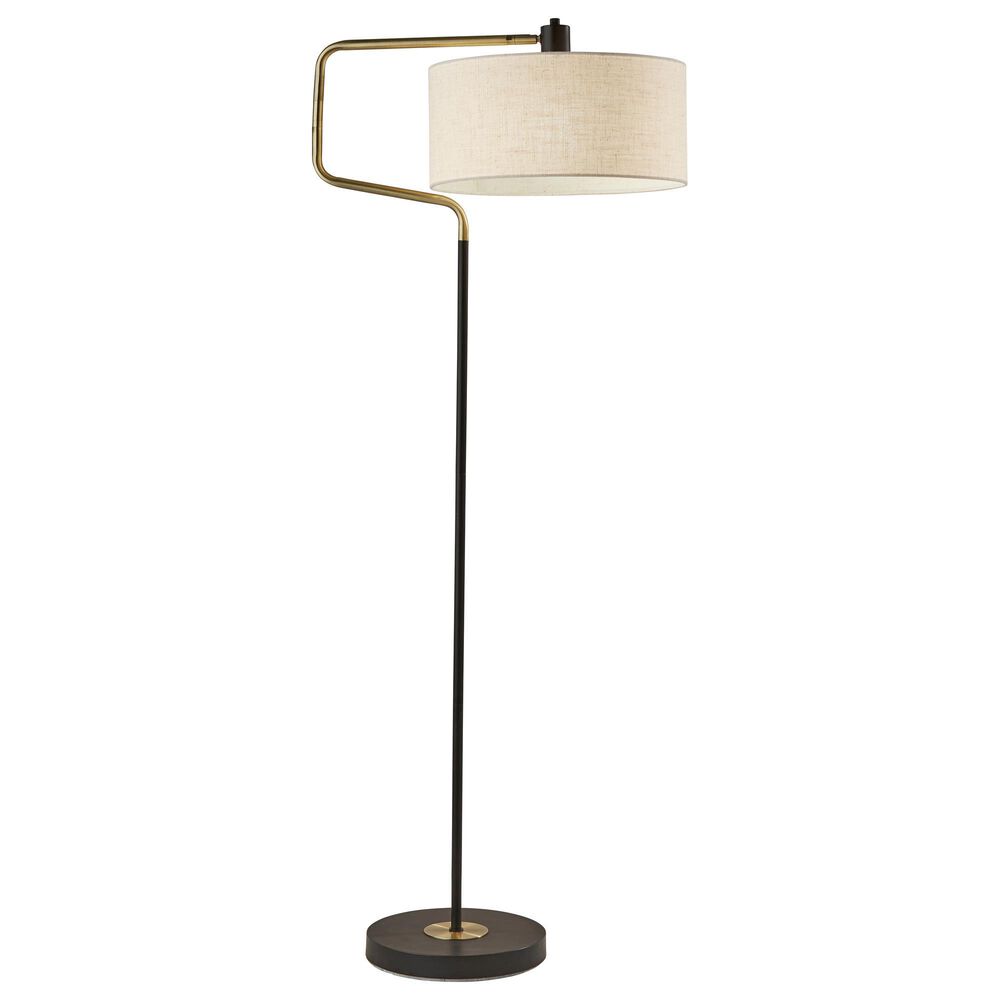 Adesso Jacob Floor Lamp in Black and Antique Brass, , large