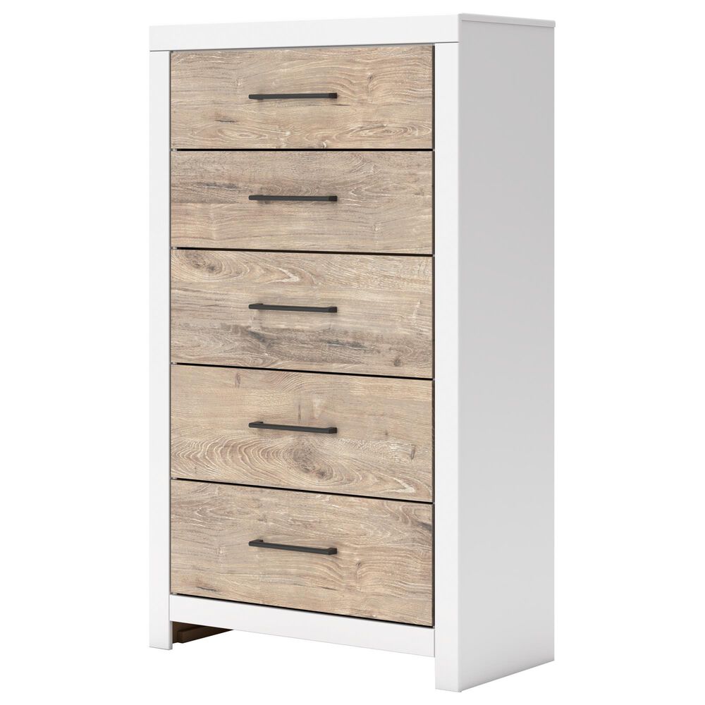 Ashley Charbitt 5-Drawer Chest in Matte White and Replicated Oak Grain, , large