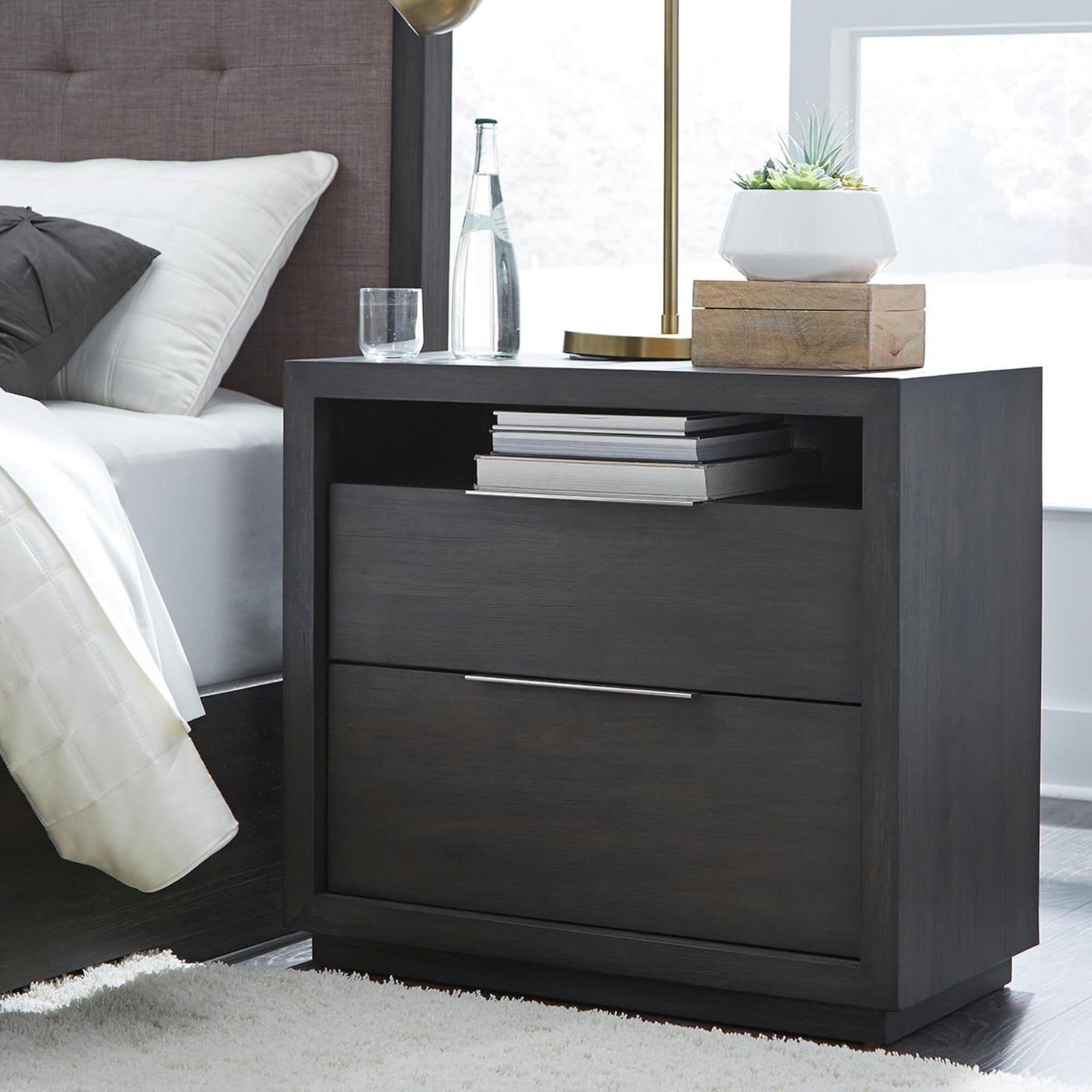 Living Essentials Oxford 2 Drawer Night Stand in Basalt Grey