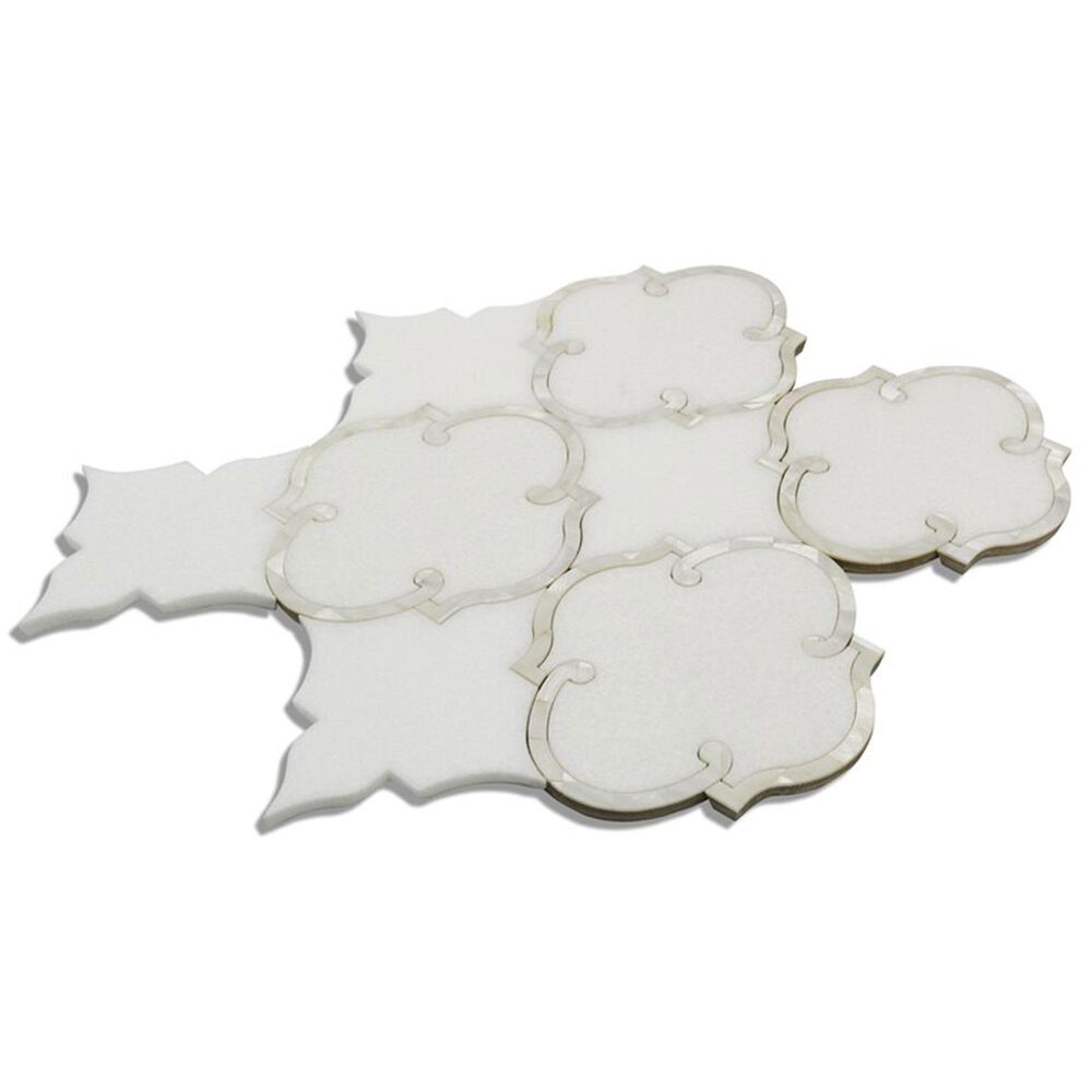 Soho Studio MJ Rabat White Thassos and Pearl Line 12'' x 14" Marble Mosaic Sheet, , large