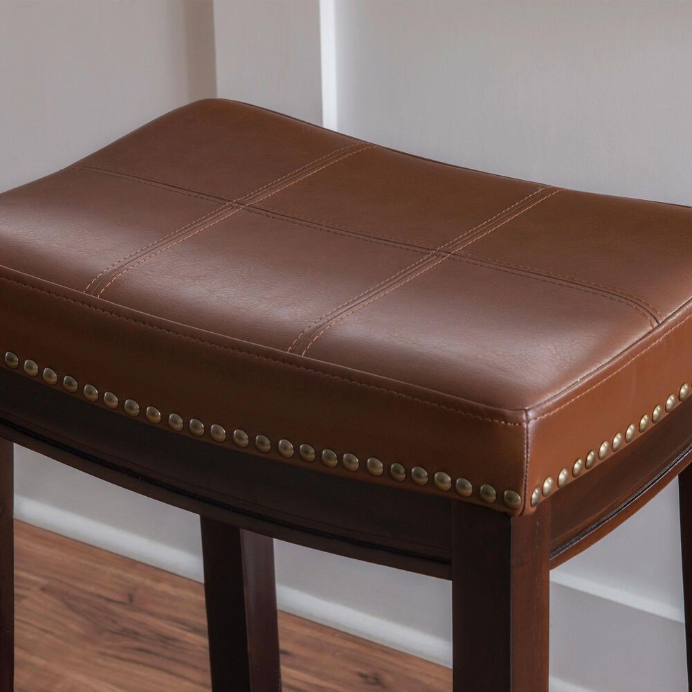 Linon Home Decor Claridge Counter Stool with Cognac Cushion in Dark Brown, , large