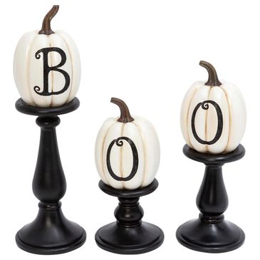 The Gerson Company 17.52" Pumpkins on Candle Holders in Black, , large