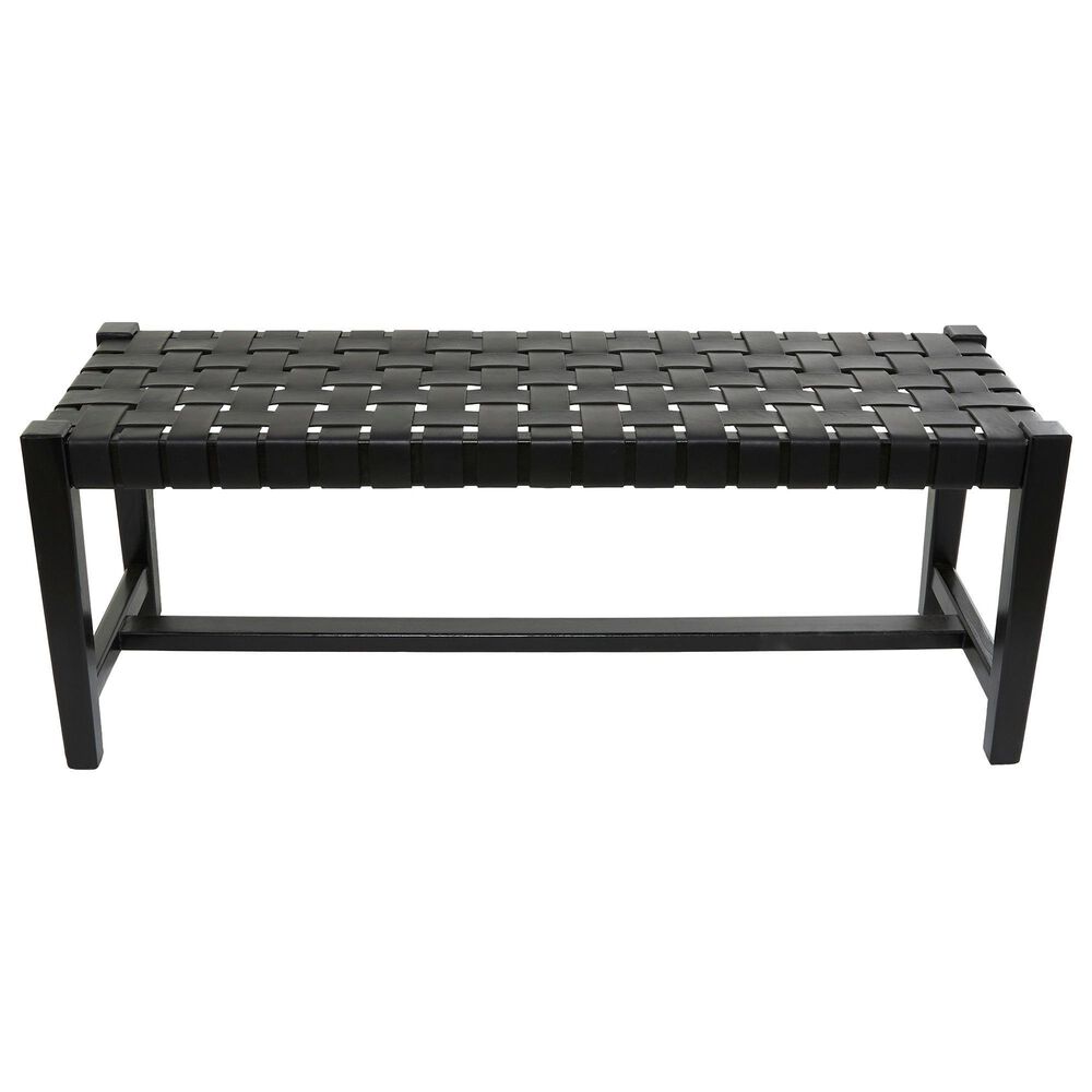Maple and Jade 47" Leather Handmade Woven Bench in Black, , large