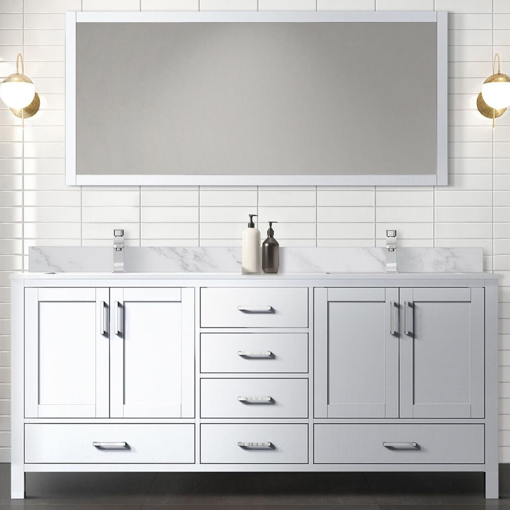 Lexora Home Jacques 72&quot; Double Bathroom Vanity Cabinet Only in White and 70&quot; Mirror, , large