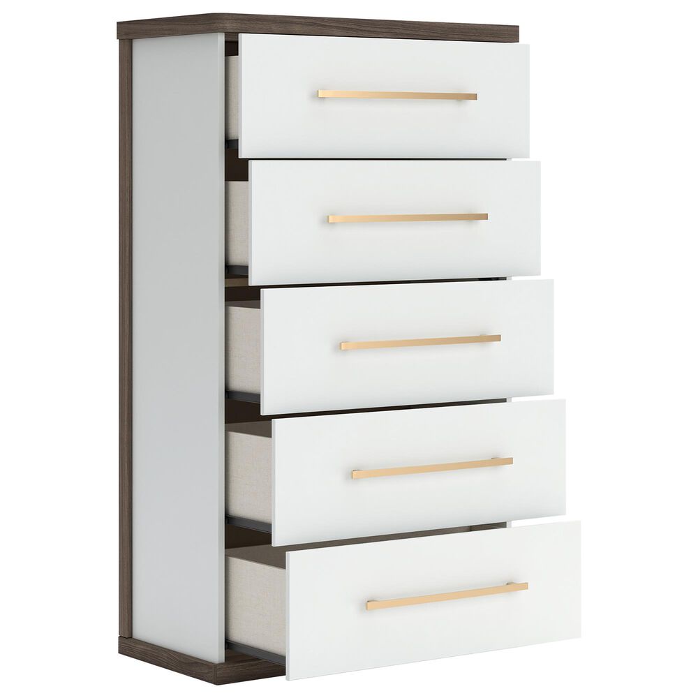 Ashley Kendanport 5-Drawer Chest in Dark Brown and Matte White, , large