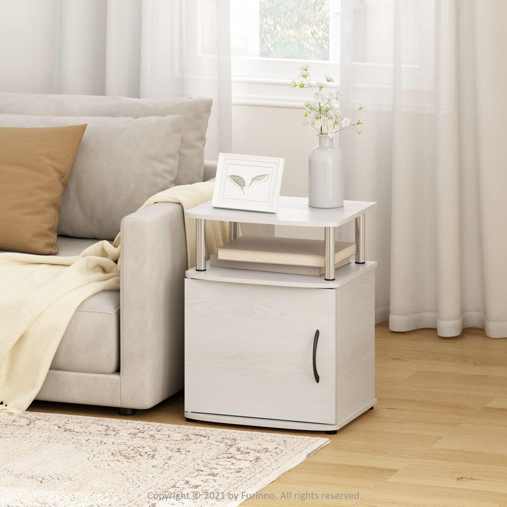 HOMLUX 3-Tier Utility Design End Table with Door in White Oak and Chrome (Set of 2), , large