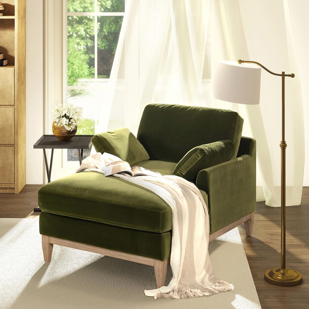 Jennifer Taylor Home Pasadena Chaise Lounge Chair in Olive Green Velvet, , large