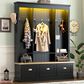 HOMLUX 9-Hook Hall Tree with 3-Cabinet in Black and Natural, , large