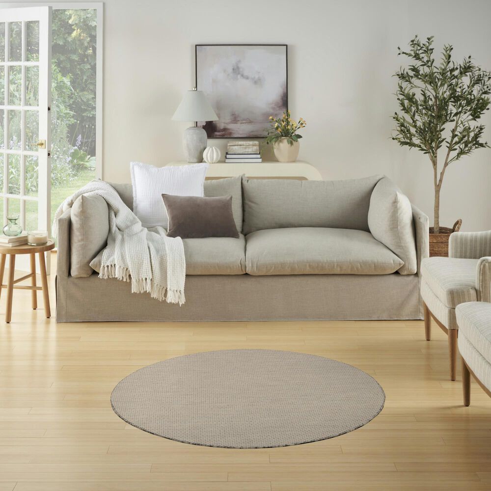 Nourison Courtyard Ivory and Silver 4&#39; Round Indoor/Outdoor Area Rug, , large