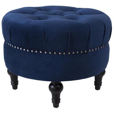 Jennifer Taylor Home Dawn Tufted Round Ottoman Nailhead Accents in Navy Blue, , large