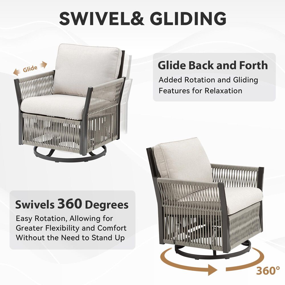 Sunwell Garden Swivel Chair Table Set in Beige (Set of 3), , large