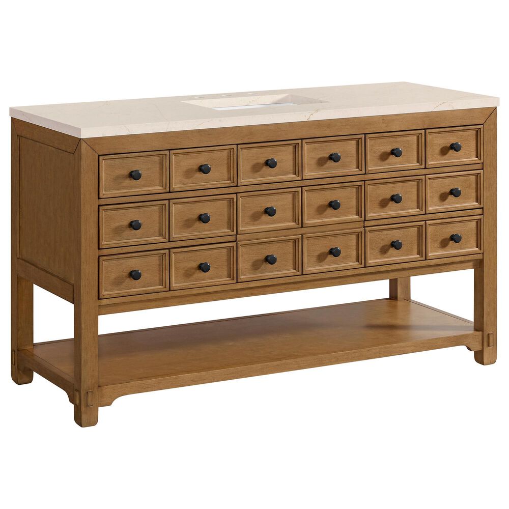 James Martin Malibu 60&quot; Single Bathroom Vanity in Amber Birch with 3 cm Eternal Marfil Quartz Top and Rectangular Sink, , large