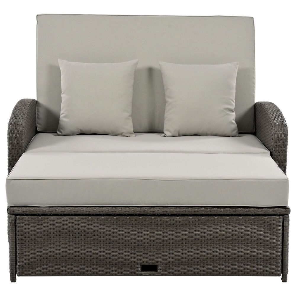 HOMLUX Wicker Rattan Double Chaise Lounge in Grey, , large