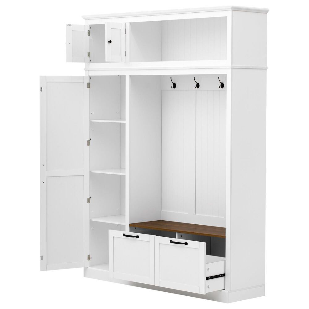 GigaCloud 3-in-1 Hall Tree with 2 Drawers and Seat Bench in White, , large