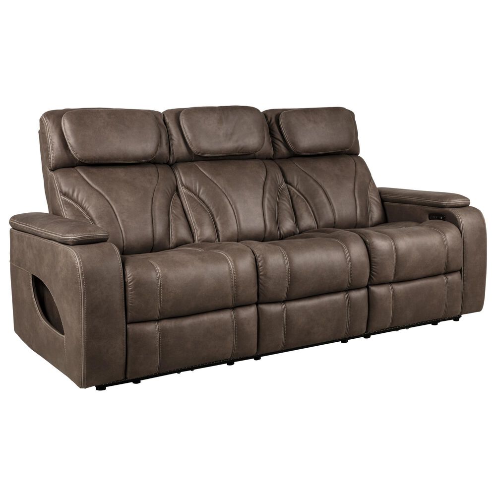 Aurora Furnishings Power Reclining Sofa with Power Headrests in Teramo Brown, , large