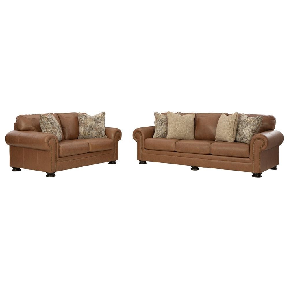 Ashley Carianna Stationary Sofa and Loveseat Set in Caramel, , large