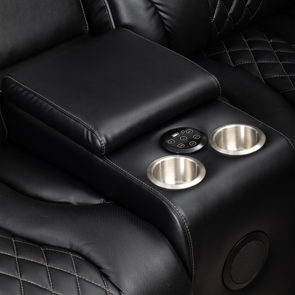 Titanic Furniture All Star Power Reclining Loveseat with Power Headrest in Black, , large