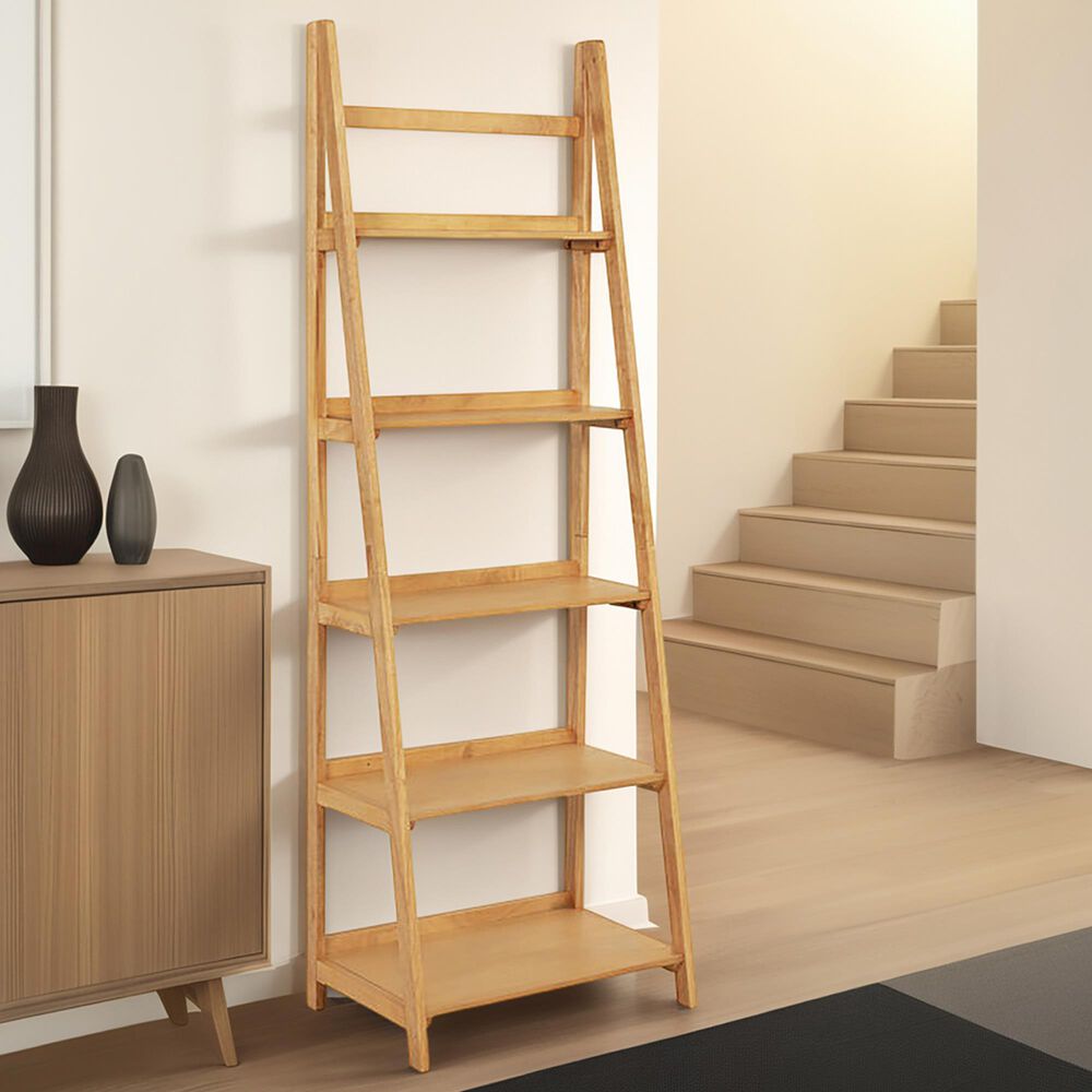 Linon Home Decor Charlotte 5-Shelf Ladder Bookcase in Natural, , large
