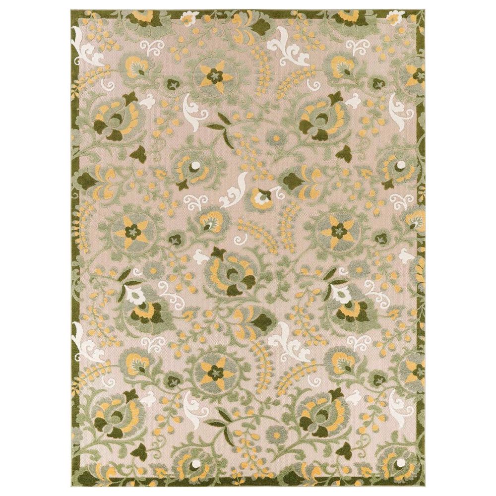 Nourison Aloha ALH17 7"10" x 10"6" Ivory and Green Indoor/Outdoor Area Rug, , large