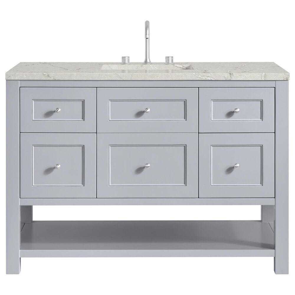 James Martin Vanities Breckenridge 48" Single Bathroom Vanity in Serenity Blue with 3 cm Eternal Jasmine Pearl Silestone Top, Rectangular Sink and FreePower Wireless Charger, , large
