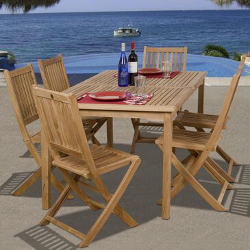 International Home Miami Prague 7-Piece Teak Dining Set with Folding Side Chairs in Natural, , large