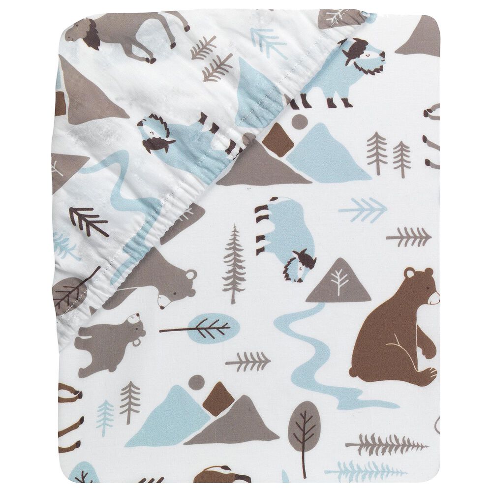 Lambs and Ivy Big Sky Woodland Animals Fitted Crib Sheet in White, , large