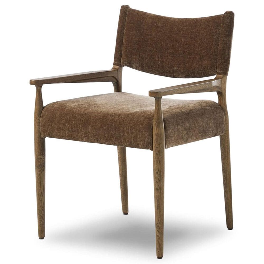 Four Hands Jayla Dining Arm Chair with Altair Mushroom Fabric in Toasted Oak, , large