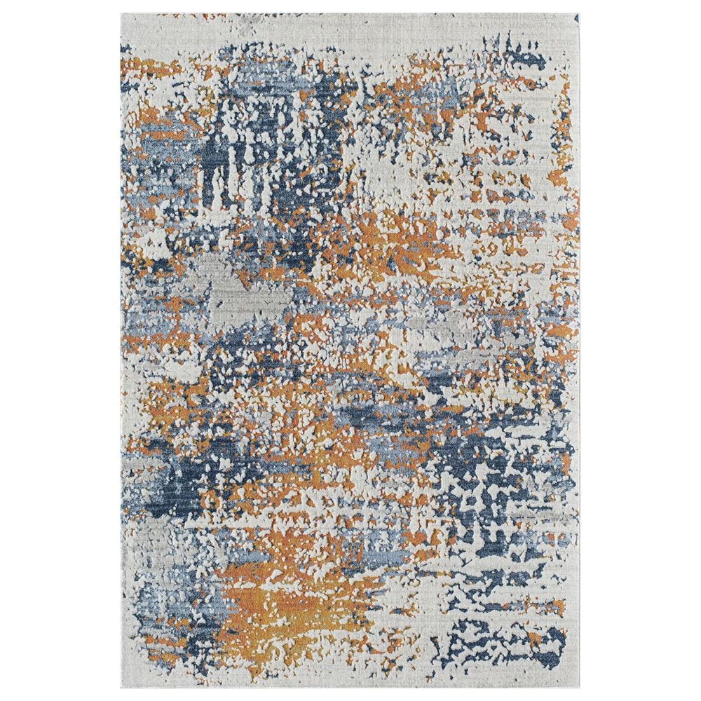 Rugs America Prescott Sapphire Splatter 2"6" x 8" Blue and Orange Runner, , large