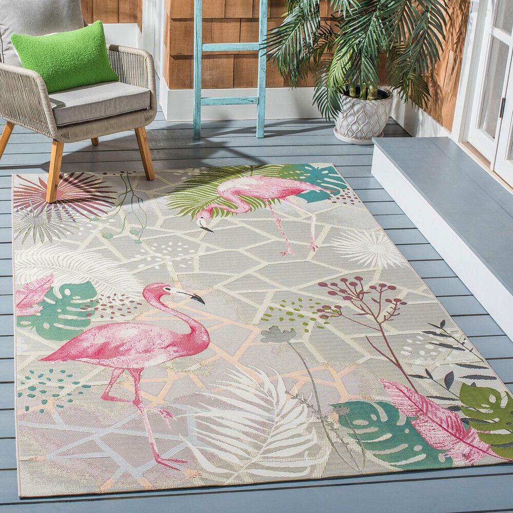 Safavieh Barbados  6&#39;6&quot; x 9&#39;4&quot; Grey and Pink Indoor/Outdoor Area Rug, , large
