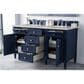 James Martin Brittany 60" Double Bathroom Vanity in Victory Blue with Single Hole 3 cm White Zeus Quartz Top and Rectangular Sinks, , large