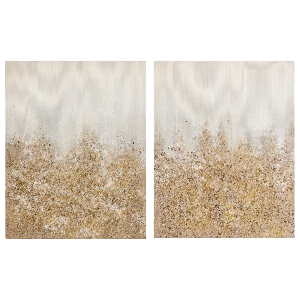 Hampton Park Glimmer Gold 100% Hand Brush Heavy Textured Glitz Embellished Canvas 2 Piece Set, , large
