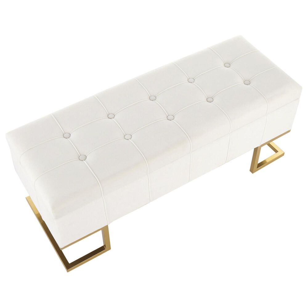 Lumisource Midas Storage Bench with White Velvet Cushion in Gold, , large