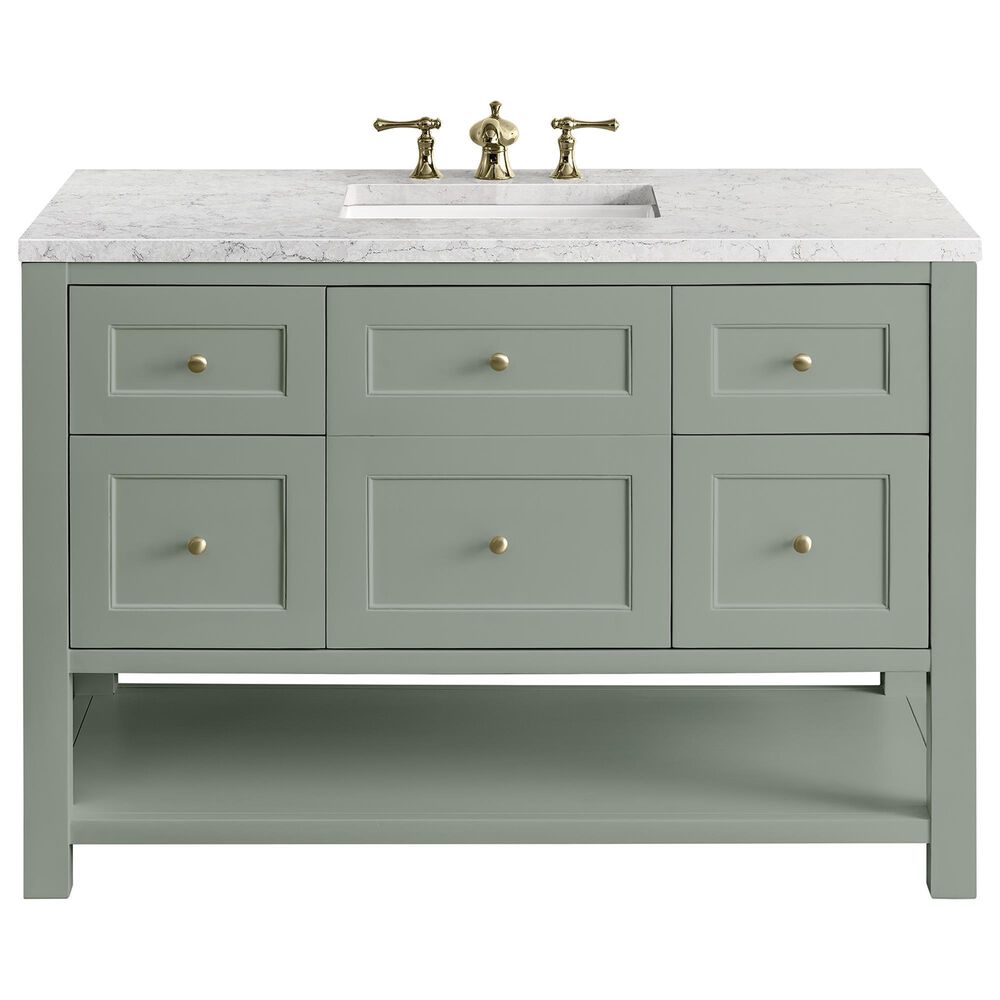 James Martin Vanities Breckenridge 48" Single Bathroom Vanity in Smokey Celadon with 3 cm Eternal Jasmine Pearl Quartz Top and Rectangular Sink, , large