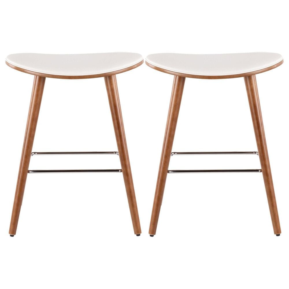 Lumisource Saddle Counter Stool with White Cushion in Walnut and Chrome &#40;Set of 2&#41;, , large