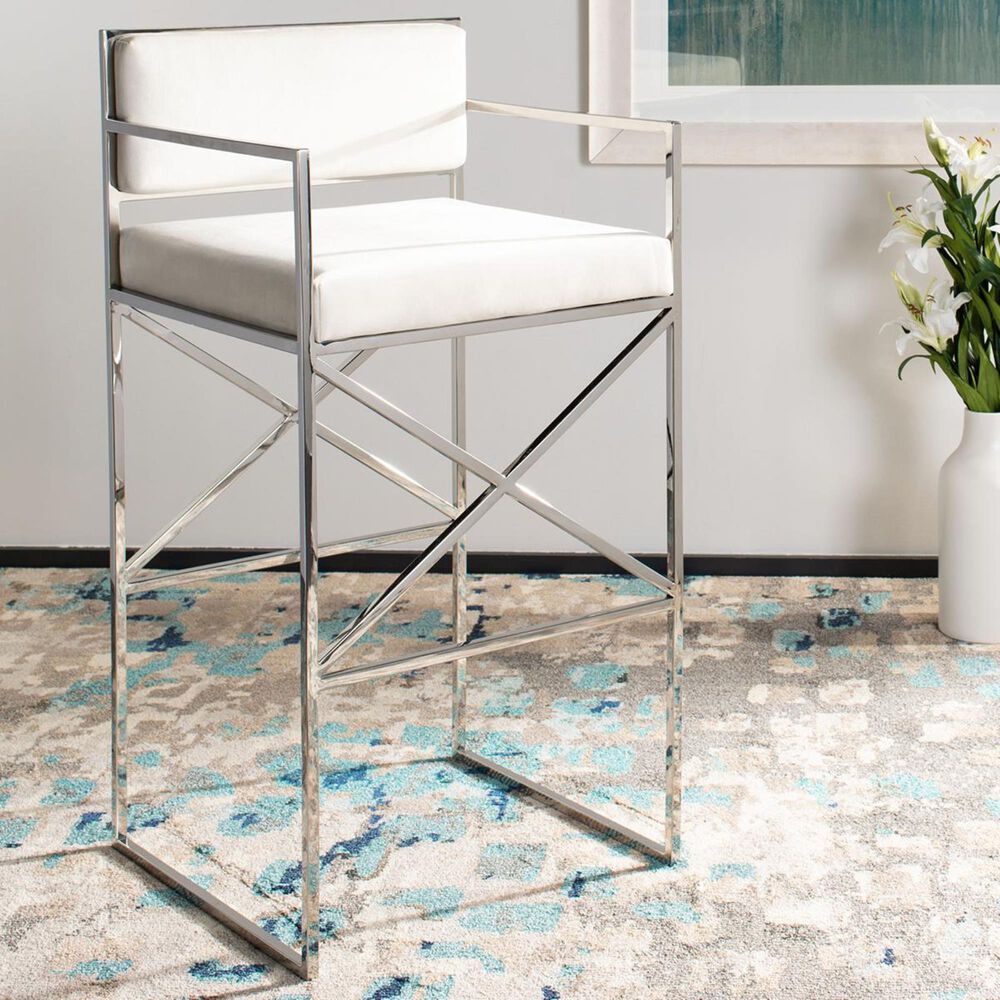 Safavieh Kian Directors Stool in White Velvet and and Chrome, , large
