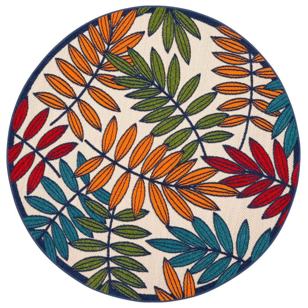 Nourison Aloha Floral 7"10" Round Multicolor Indoor/Outdoor Area Rug, , large