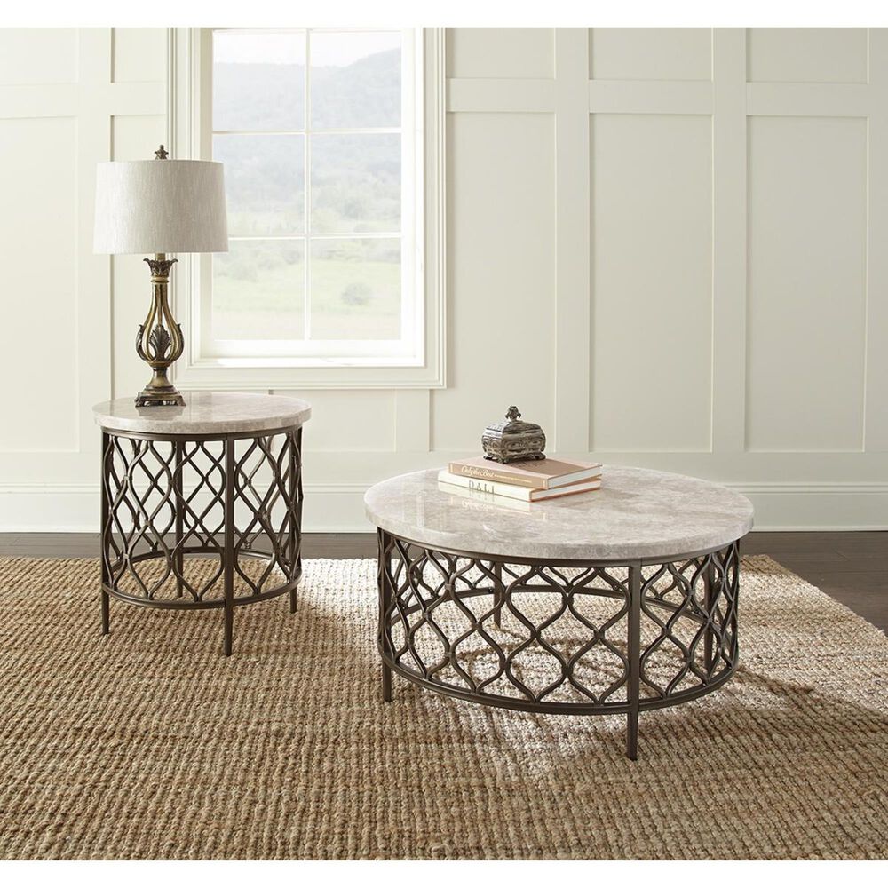 at HOME Roland Cocktail Table in White Stone and Bronze, , large