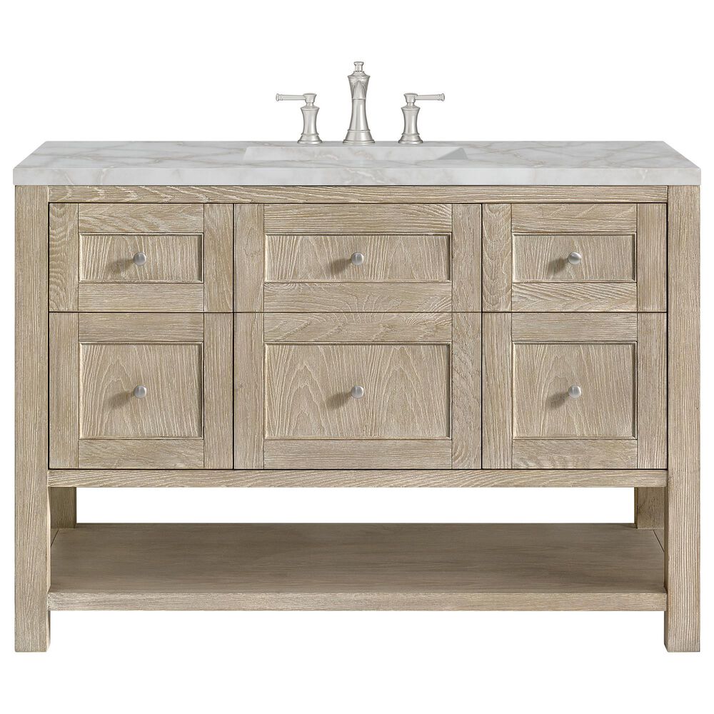 James Martin Vanities Breckenridge 48" Single Bathroom Vanity in Whitewashed Oak with 3 cm Eternal Jasmine Pearl Silestone Top, Rectangular Sink and FreePower Wireless Charger, , large