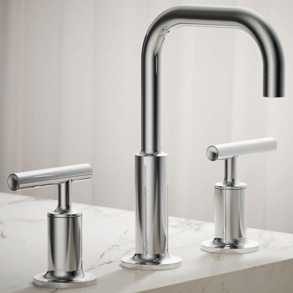 Kohler Purist Widespread Bathroom Sink Faucet with Lever Handles and High Gooseneck Spout in Polished Chrome, , large