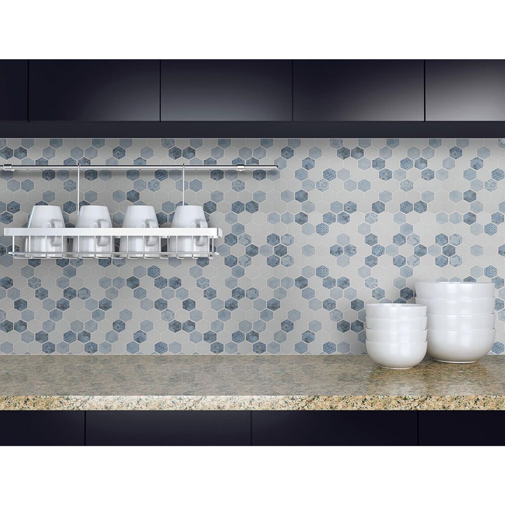 MS International Vista Azul 2&quot; x 2&quot; Hexagon on 13&quot; x 11&quot; Glass Mosaic Sheet, , large