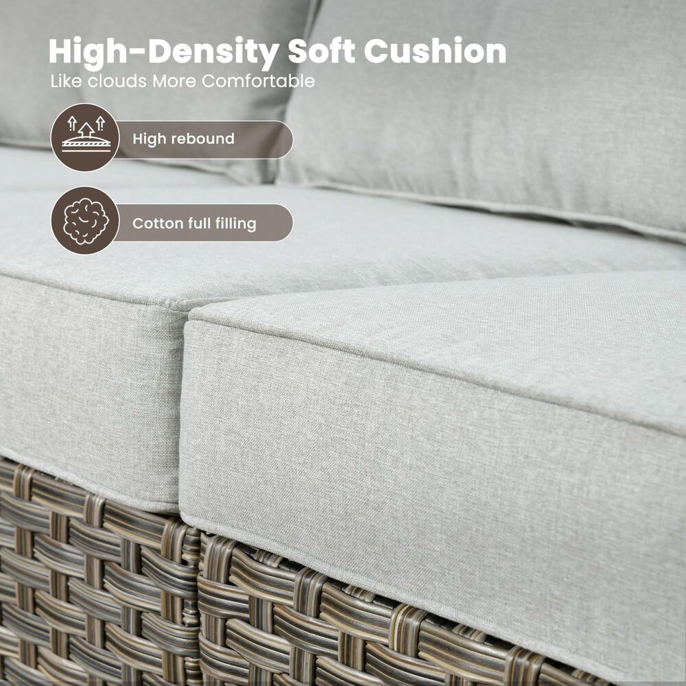HOMLUX Outdoor Rattan Loveseat with Ergonomic in Gray, , large
