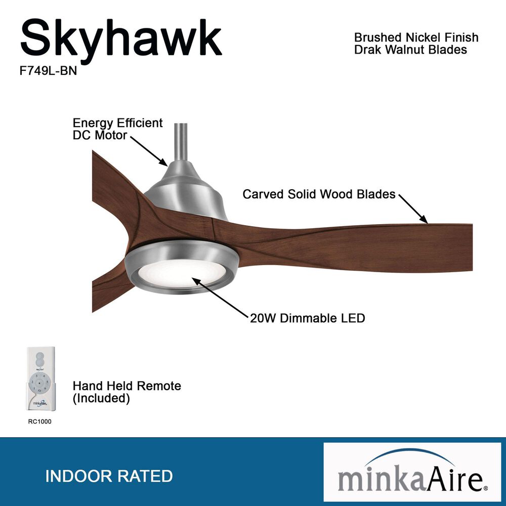 Minka-Aire Skyhawk 60" LED Ceiling Fan in Brushed Nickel, , large