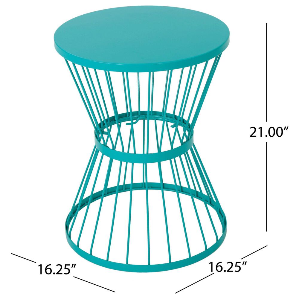 Hearth and Haven Outdoor Metal Hourglass Side Table with Open Cage Design in Teal, , large