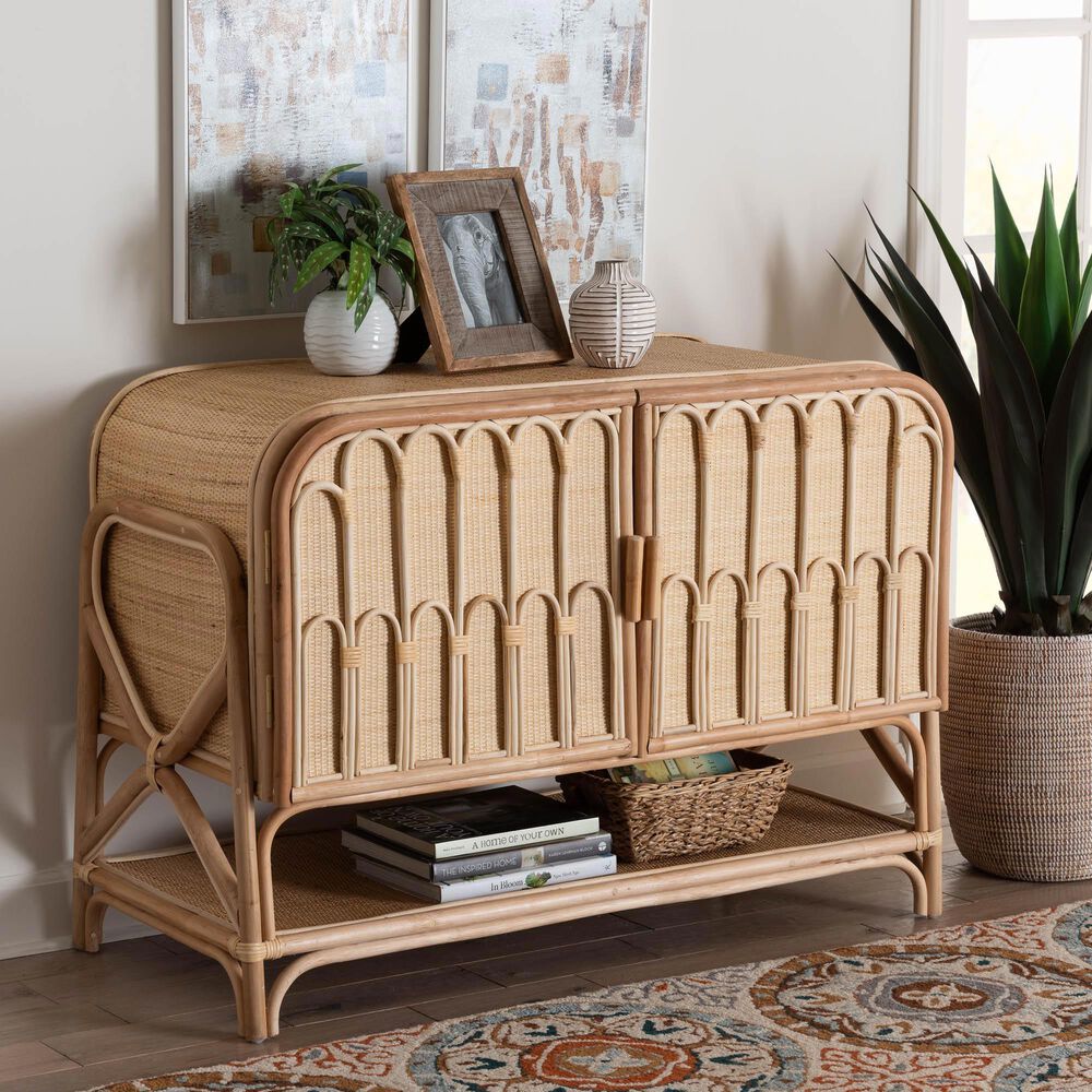 Baxton Studio Gitano 2-Door Rattan Storage Cabinet in Natural, , large