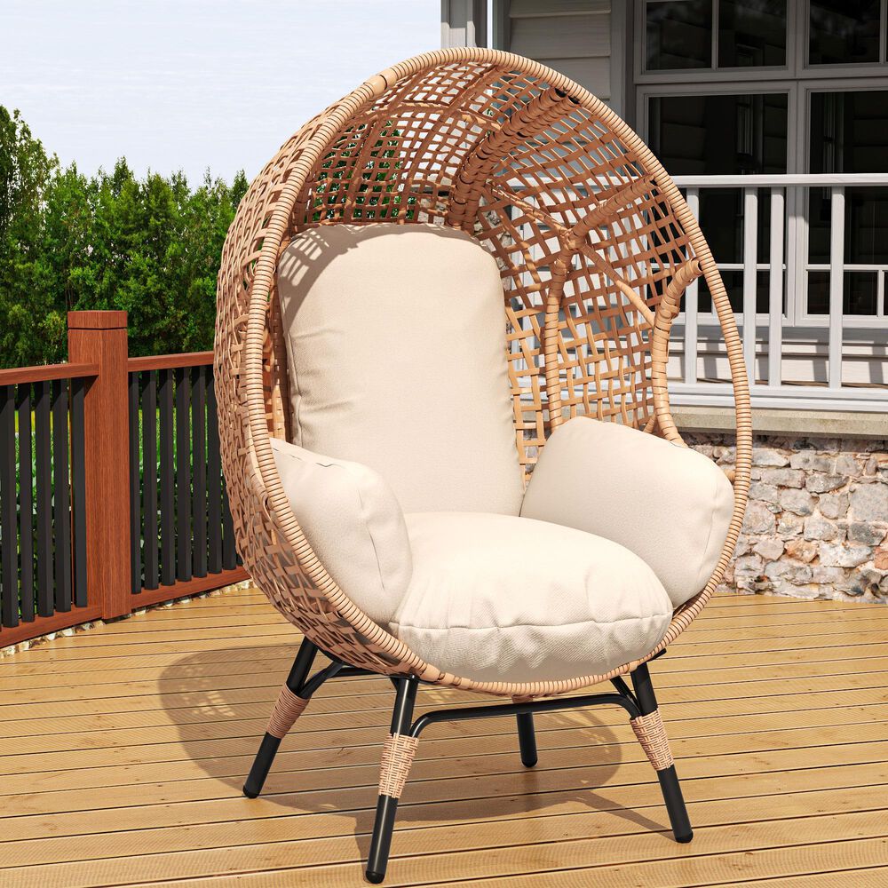 Hearth and Haven Outdoor Egg Chair with Lattice Back Natural in Beige, , large