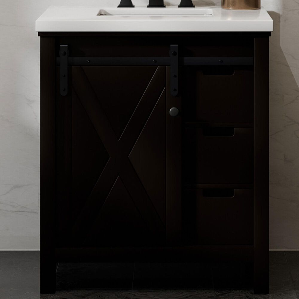 Lexora Home Marsyas 30&quot; Single Bathroom Vanity in Brown with White Quartz Top and Rectangular Sink, , large