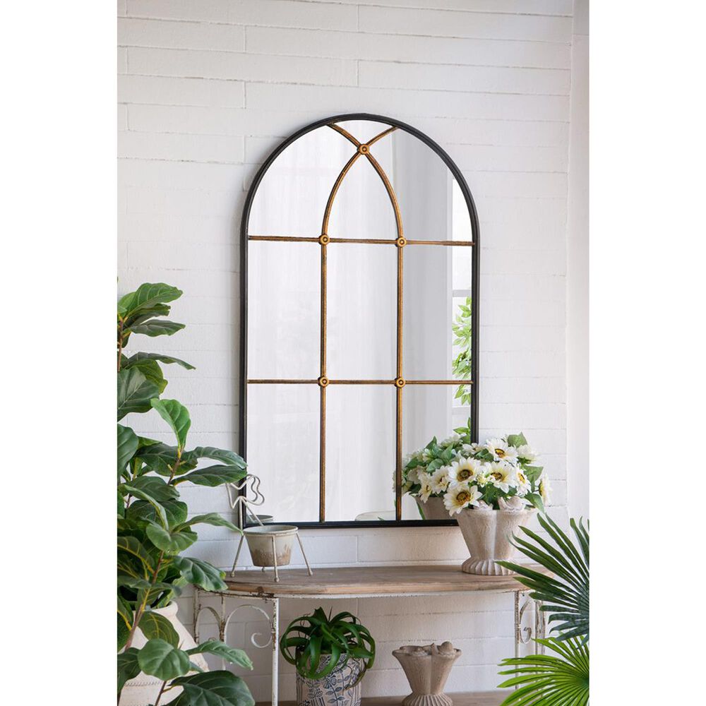 A&amp;B Home Arched Wall Mirror in Black and Gold, , large