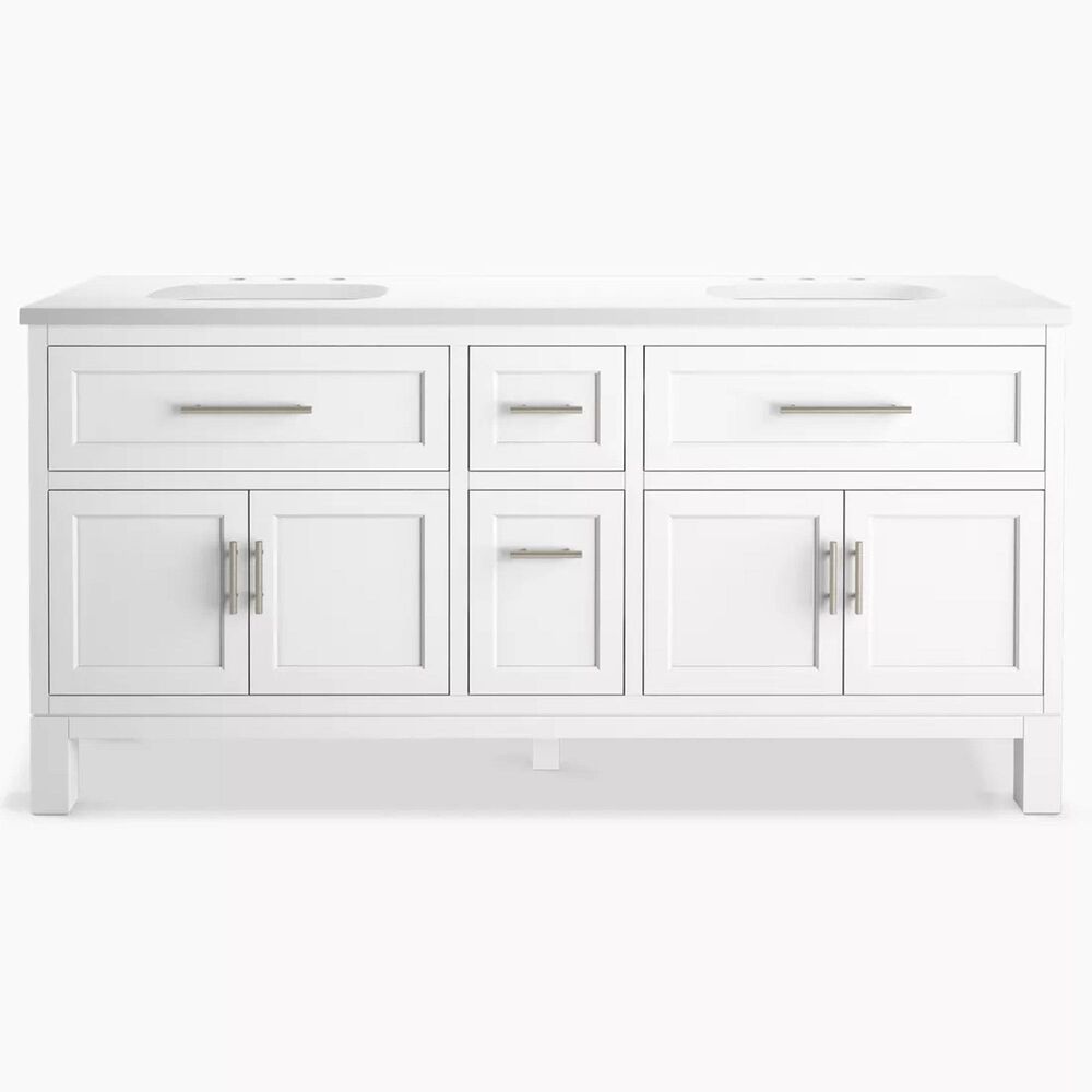 Kohler Quo 72&quot; Double Bathroom Vanity in White with 3 cm Pure White Quartz Top and Oval Sinks, , large