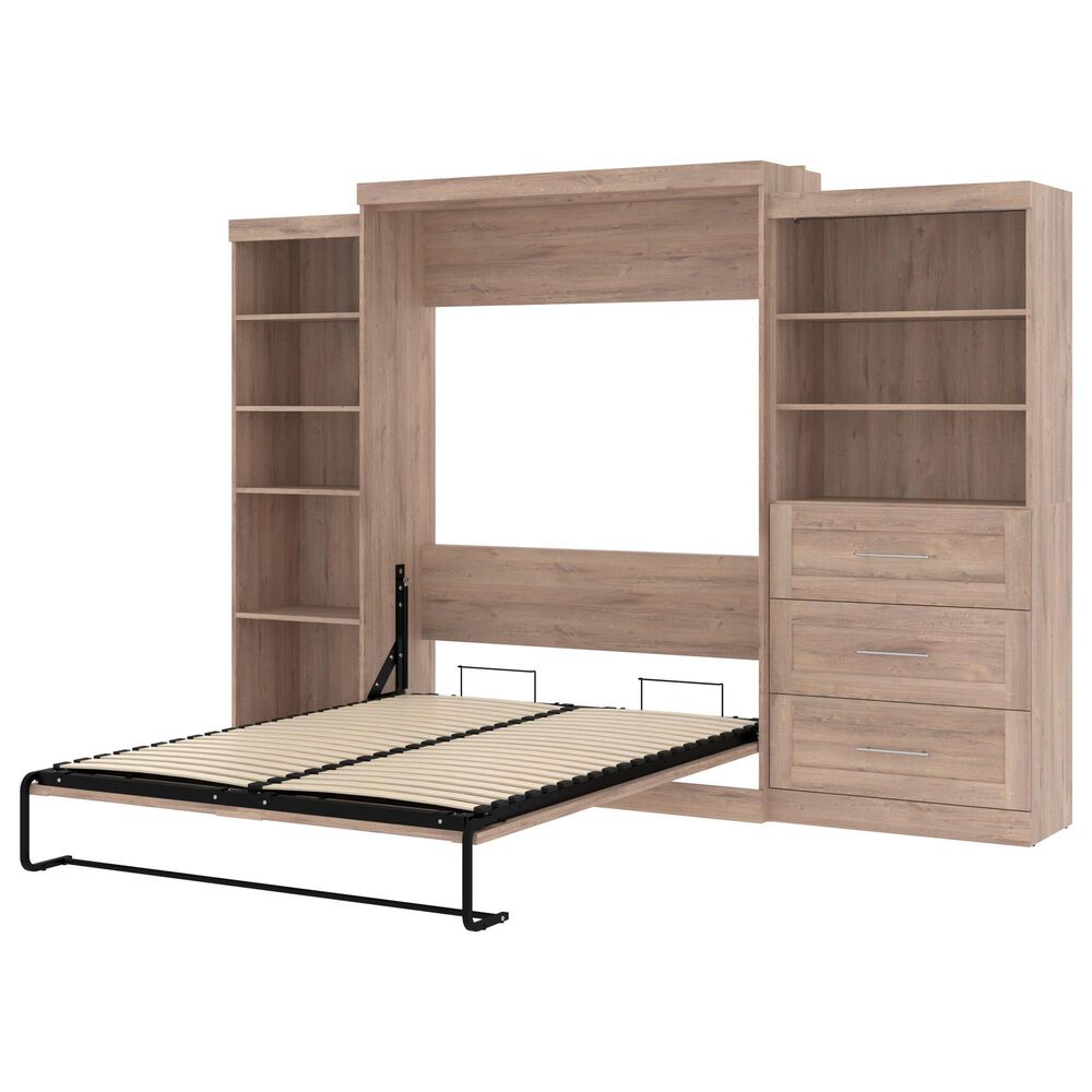 Bestar Pur 125" Queen Murphy Storage Bed with 3 Drawer in Rustic Brown, , large